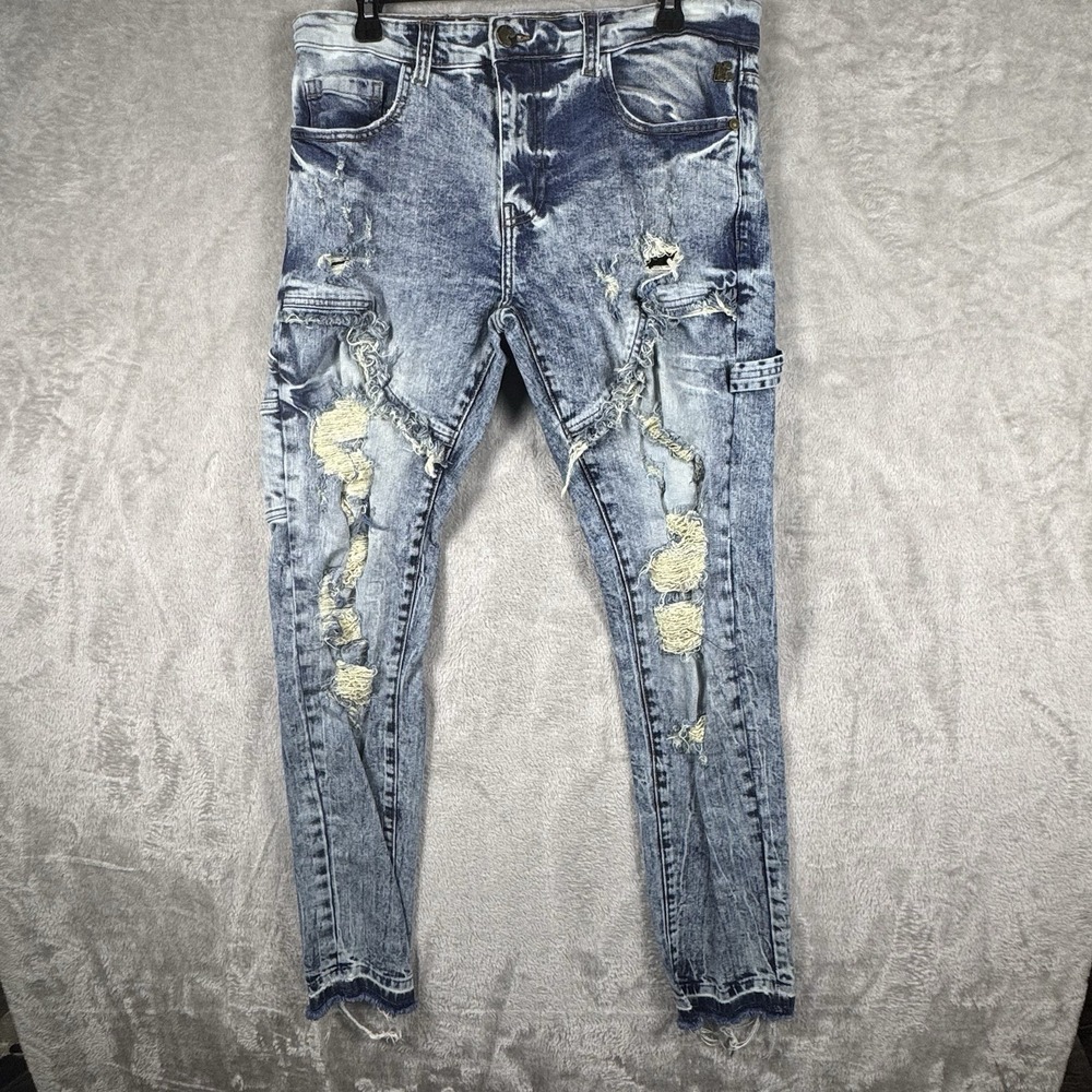 Grindhouse Jeans Men's‎ 32X30 Blue Denim Mid Rise Distressed Ripped Grunge